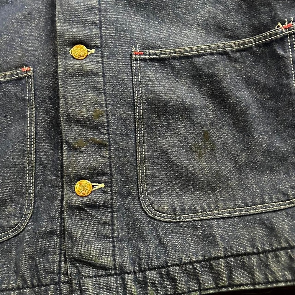 Vintage men's Wrangler Big Ben dark blue denim blanket lined chore jacket Size M - Picture 3 of 6